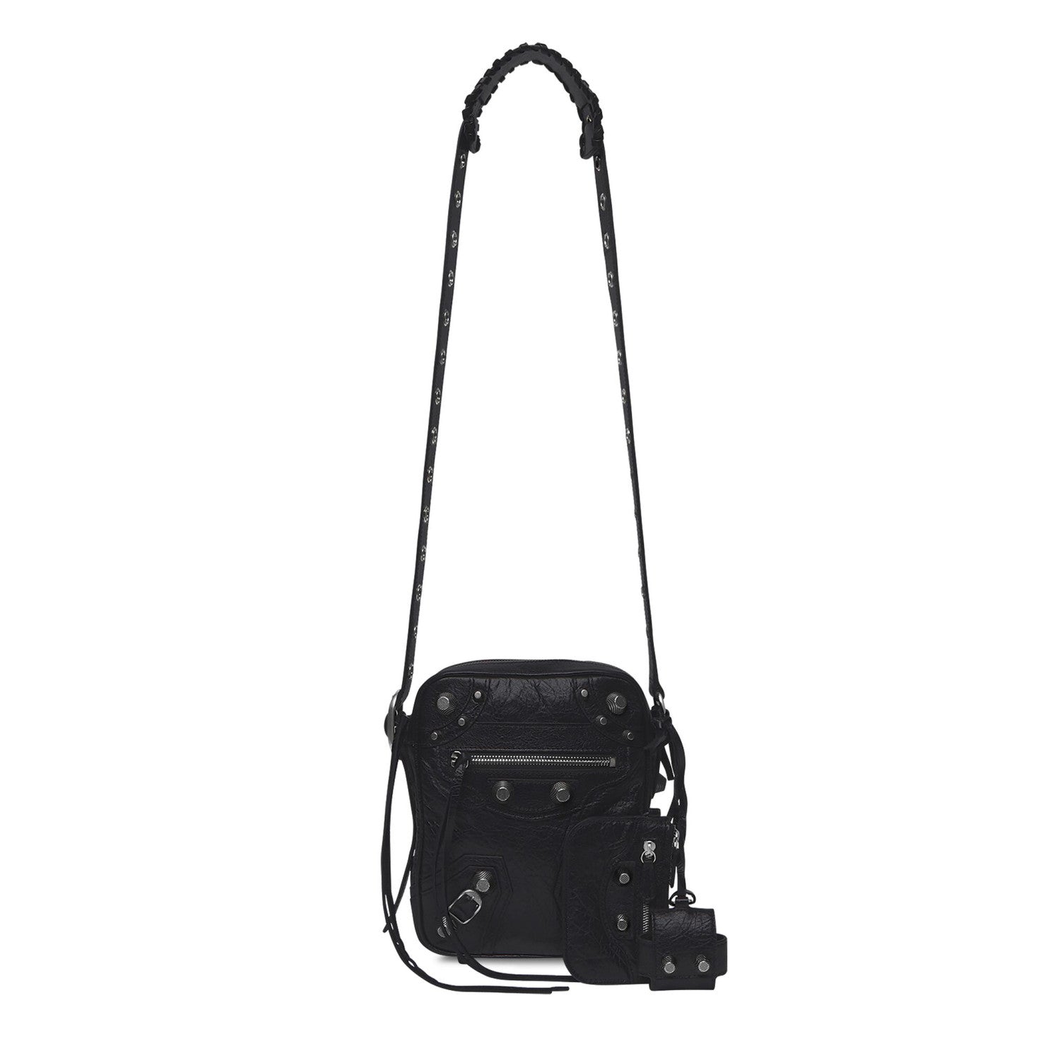 Balenciaga LE CAGOLE Men's and Women's Unisex Fashion Casual Solid-Color Leather Adjustable Strap Vertical Motorcycle Bag Shoulder Bag Crossbody Bag  Bags #78491