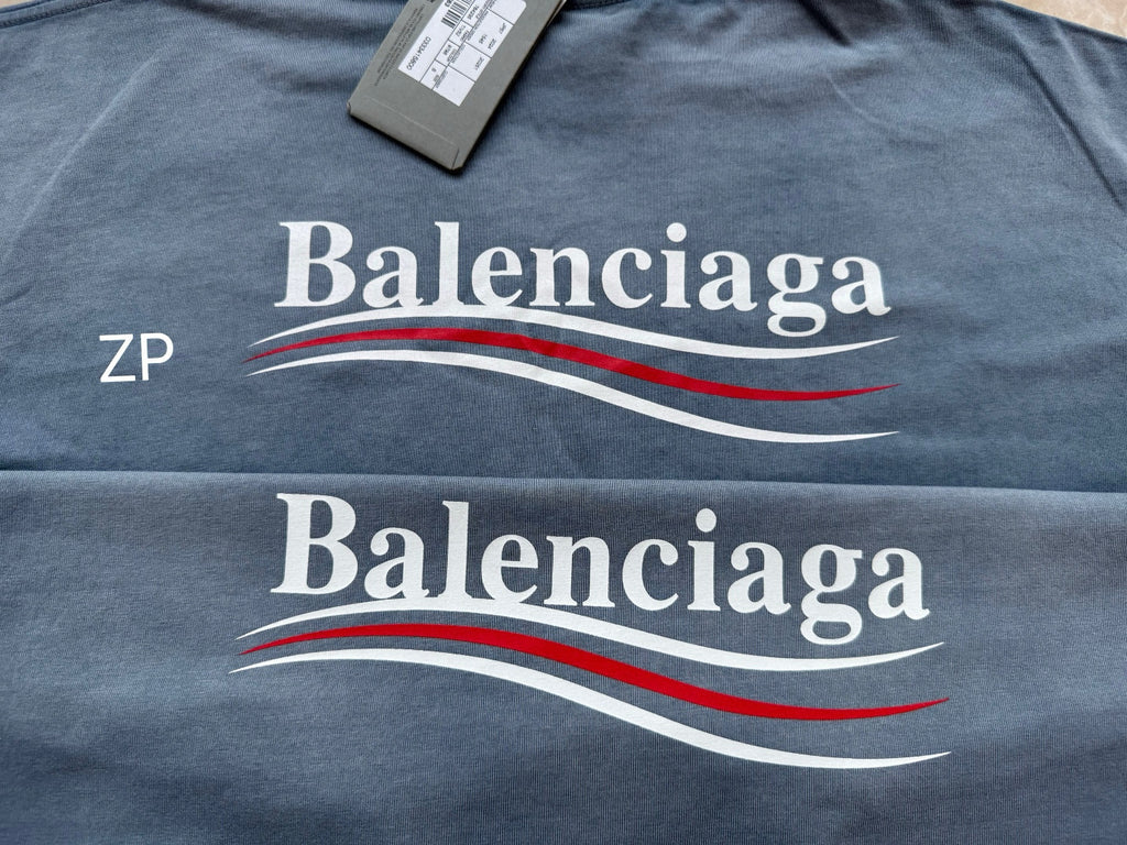 Balenciaga Men's Summer Half Turtleneck Cotton Washed Gradient Logo Print Short Sleeve Political Campaign T-Shirt #71898