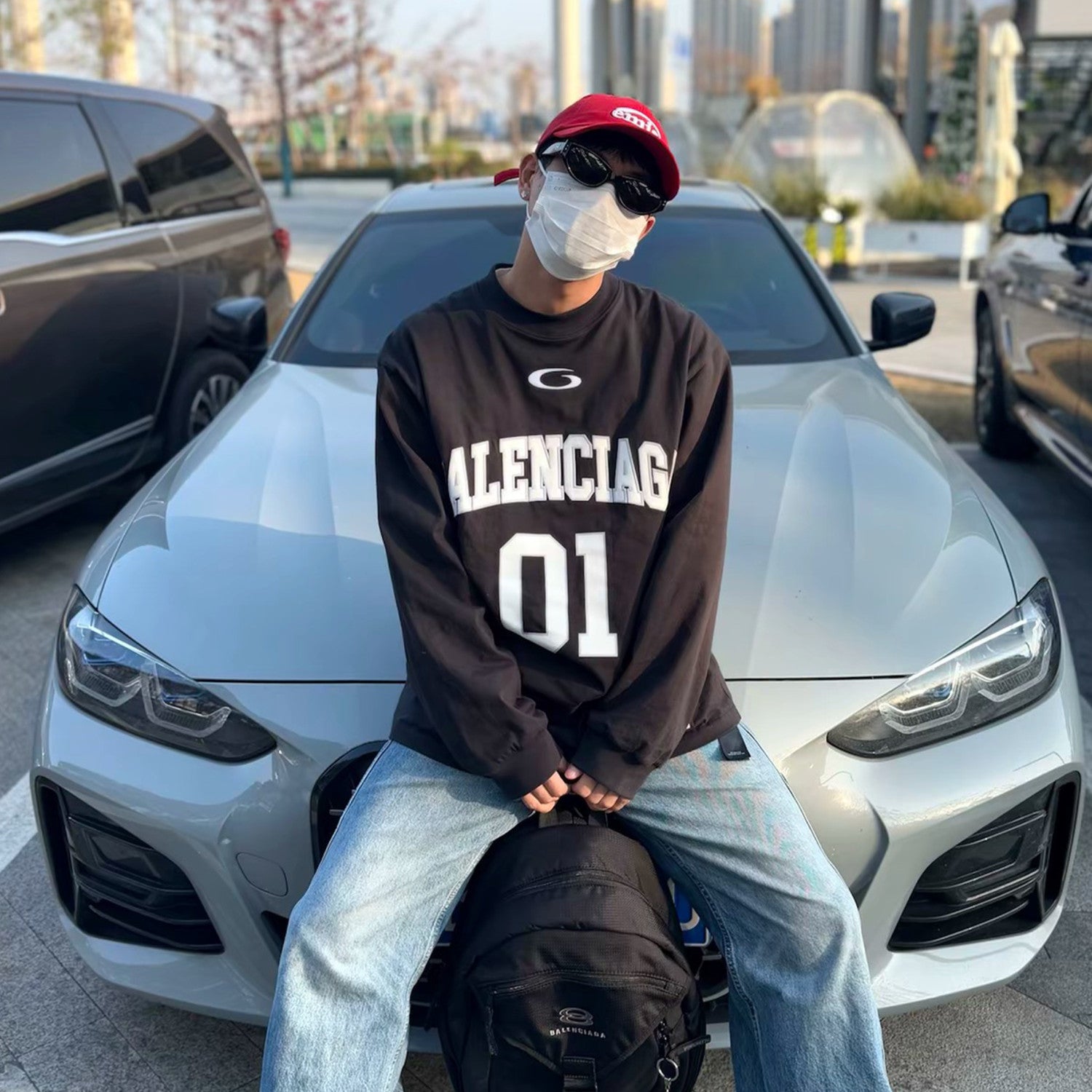Balenciaga Basketball Series Men's Washed Black White Vintage Plain Knit Oversized Fit Long Sleeve T-shirt Vintage 01 Jersey High Street T-shirt Top Spring Summer #71858
