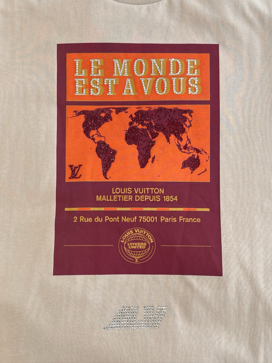 Louis Vuitton Men's Summer World Map Hot Drill Pattern Printed Cotton Round Neck Short Sleeve T-Shirt #76268