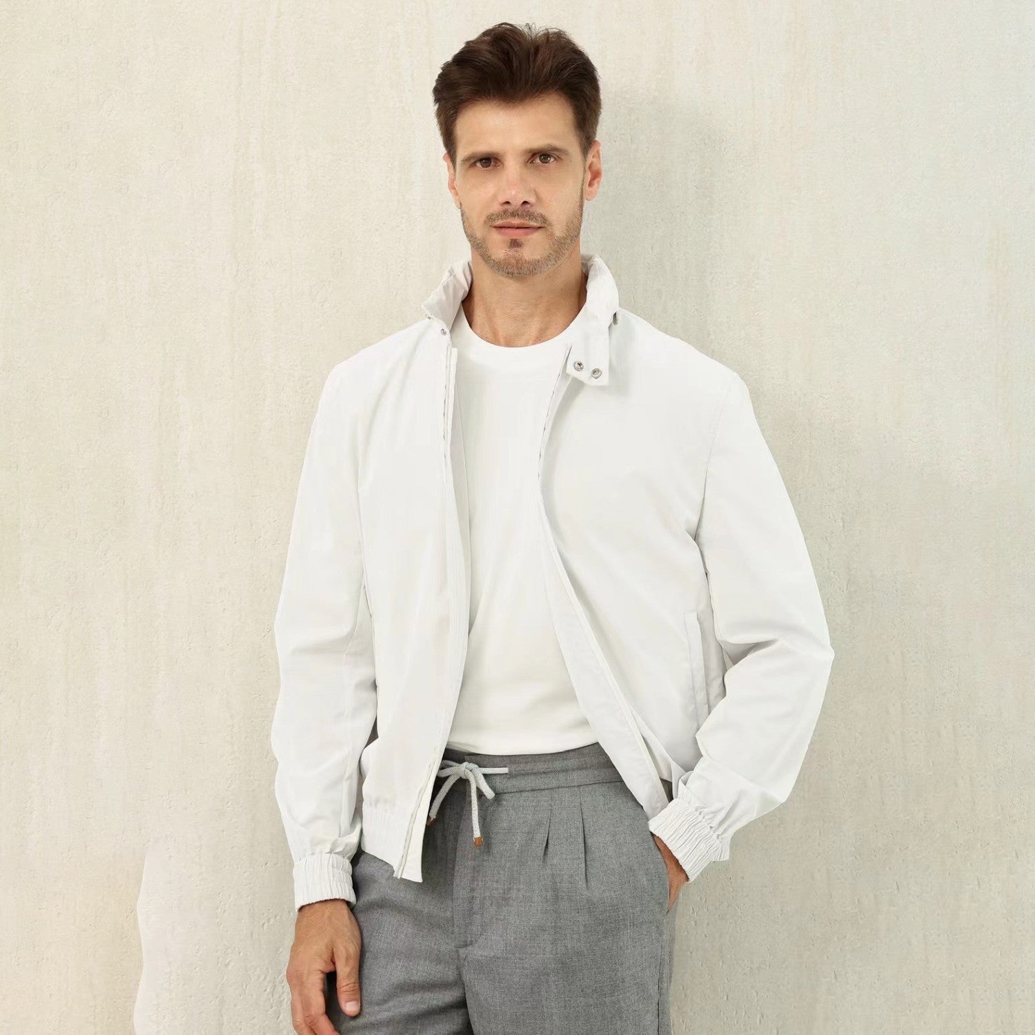 Brunello Cucinelli Men's Spring/Fall Fashion Casual Stand Collar Zipper Waist Elastic Long Sleeve Jacket #78776