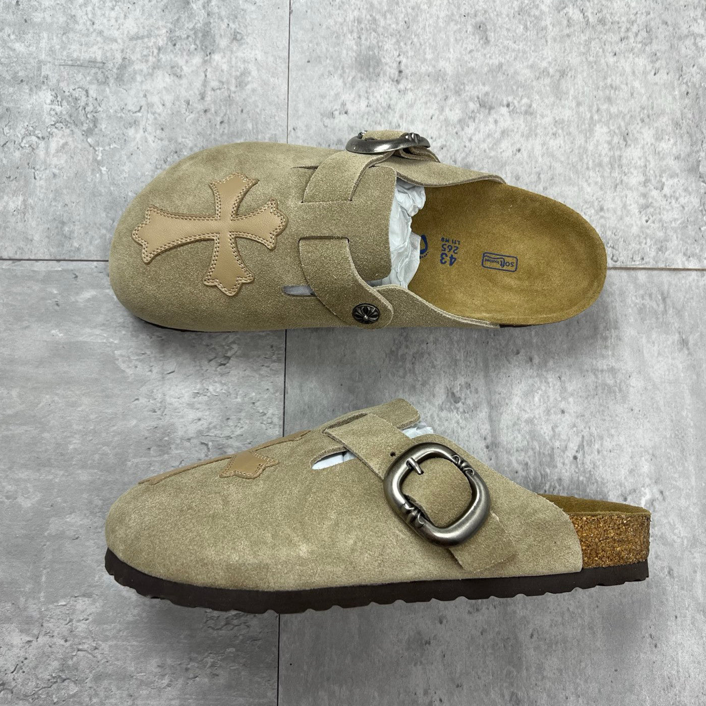 Chrome Hearts x Birkenstock Men's And Women's Spring Summer Round Toe Buckle Slippers Vacation Fashion Trend Cross Logo Sandals Shoes #77682