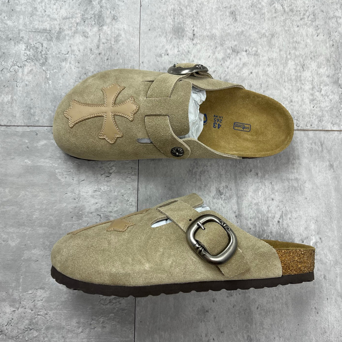 Chrome Hearts x Birkenstock Men's And Women's Spring Summer Round Toe Buckle Slippers Vacation Fashion Trend Cross Logo Sandals Shoes #77682