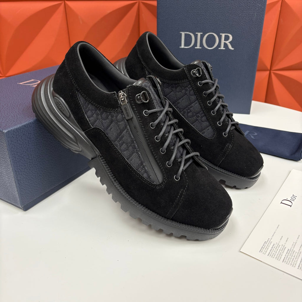DIOR Comba Men's and Women's Spring/Summer Fashion Casual Solid Color Round Toe Lace Up Suede and Oblique Print Fabric Blend Casual Sneakers Shoes #78729