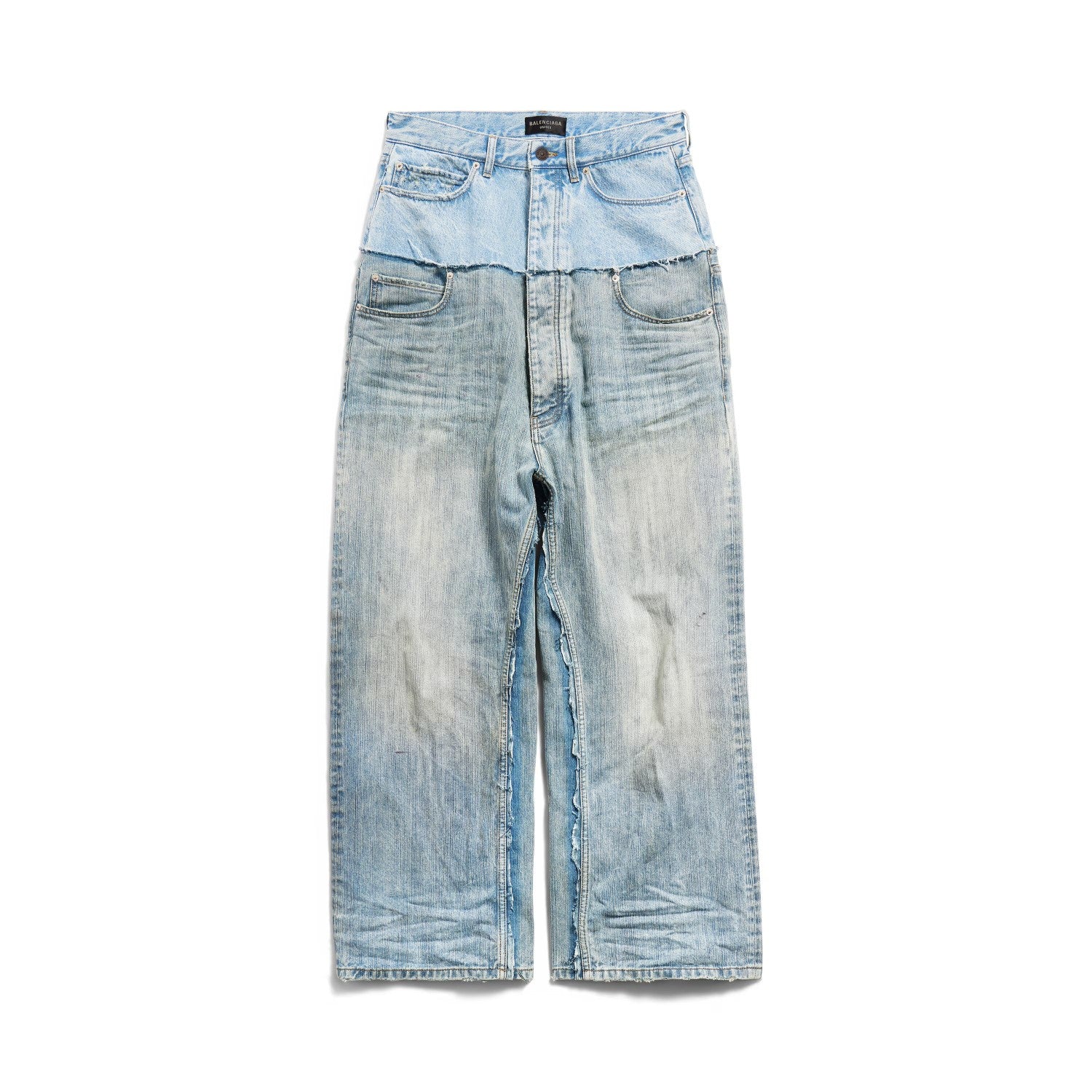 Balenciaga Men's Women's Old Spliced Pocket Cotton Casual Blue Baggy Straight Jean Pants Ngvp #9464