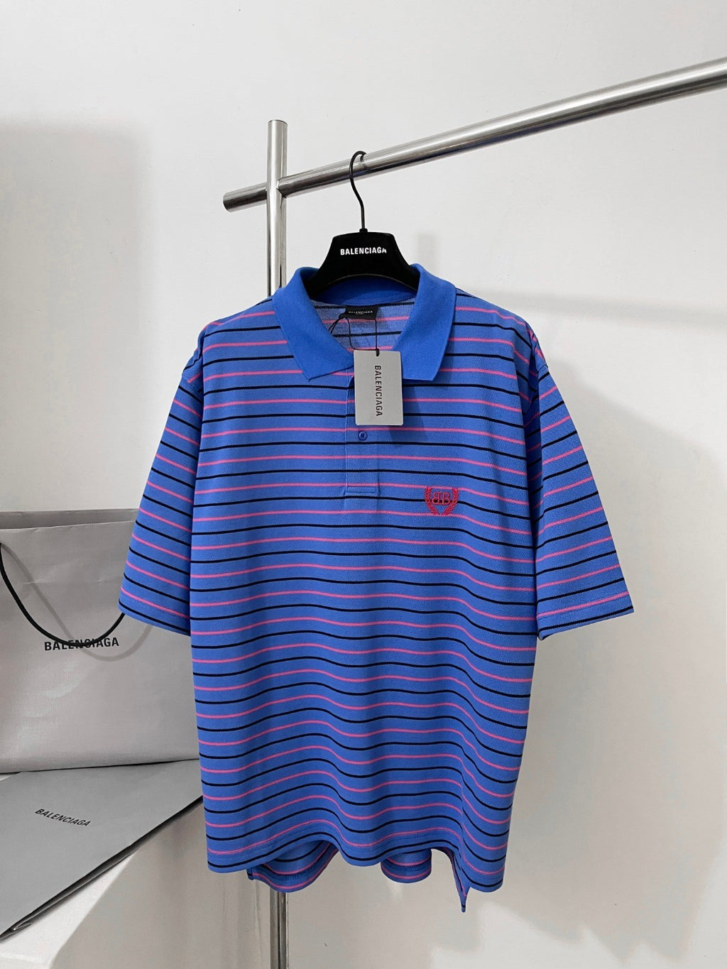 Balenciaga Men's Summer Solid Colour Stripe Printed Embroidery Pattern Printed Polo Neck Short Sleeve T-Shirt #77117