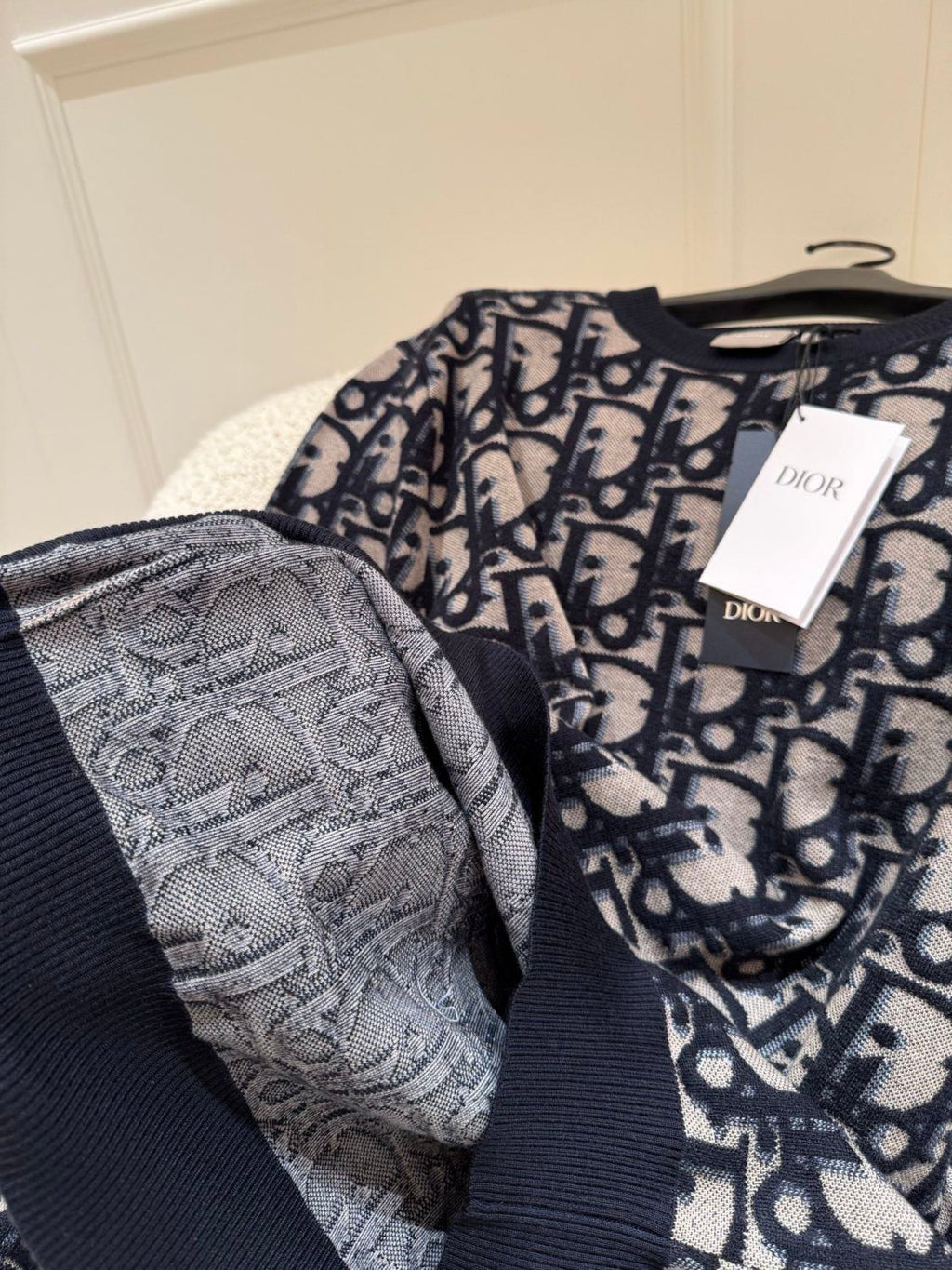 DIOR Dior Oblique Sweater Blue Cotton Wool Silk Blend Jacquard #377022