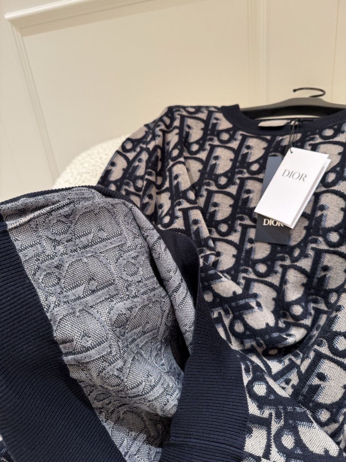 DIOR Dior Oblique Sweater Blue Cotton Wool Silk Blend Jacquard #377022