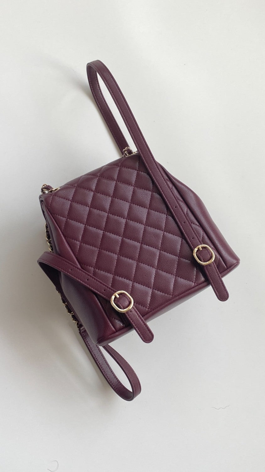 Chanel Women's Duma Bordeaux Red Leather Frog Large Backpack #332640