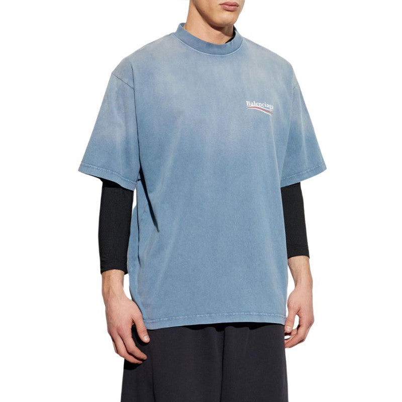 Balenciaga Men's Summer Half Turtleneck Cotton Washed Gradient Logo Print Short Sleeve Political Campaign T-Shirt #71898