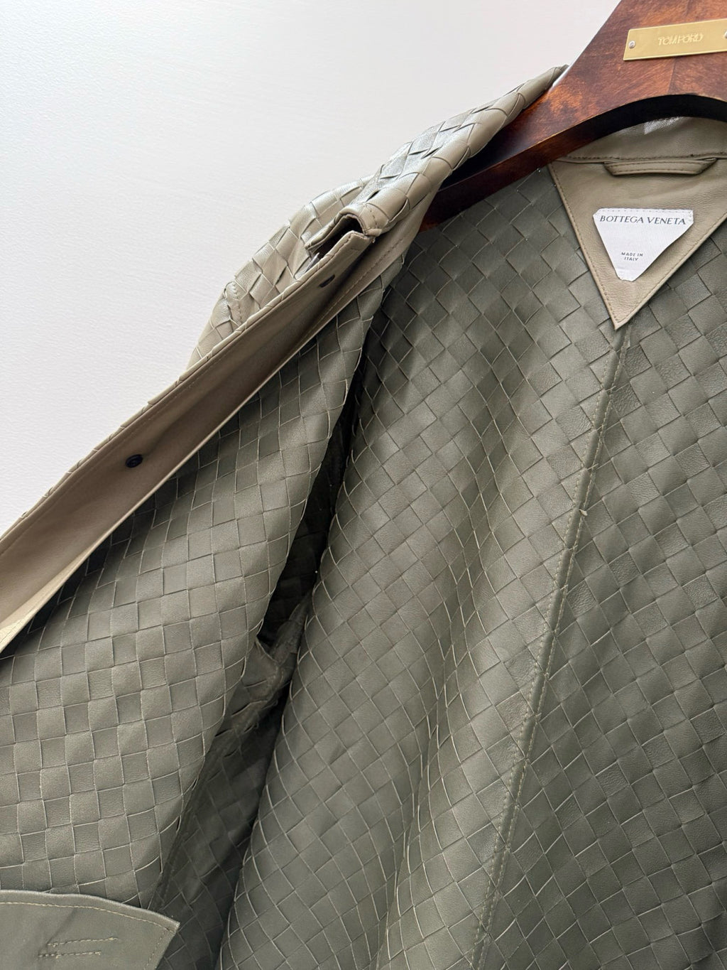 Bottega Veneta Men's And Women's  Spring/Fall Fashion Casual Leather Hand Woven Collar Single Breasted Mid-Length Trench Coat Jacket #78931