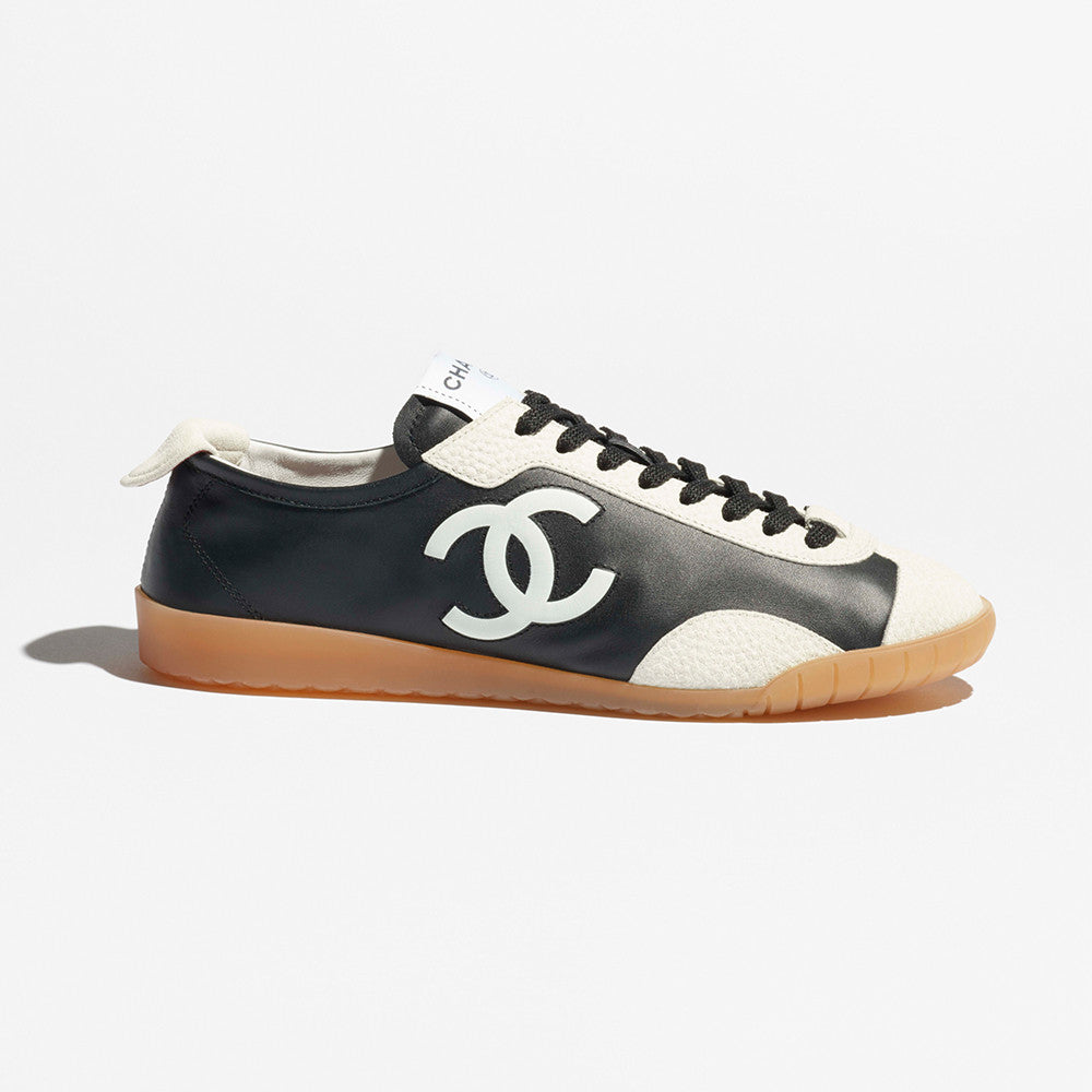 Chanel Sneakers Calfskin Embossed Suede Calfskin White Black #375474