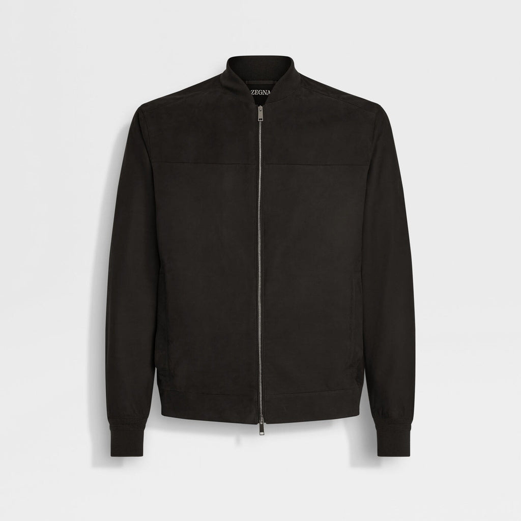 Ermenegildo Zegna Men's Secondskin Pilot Jacket Spring/Autumn Solid Color Baseball Collar Long Sleeve Zipper Leather Jacket Ngvp #2289