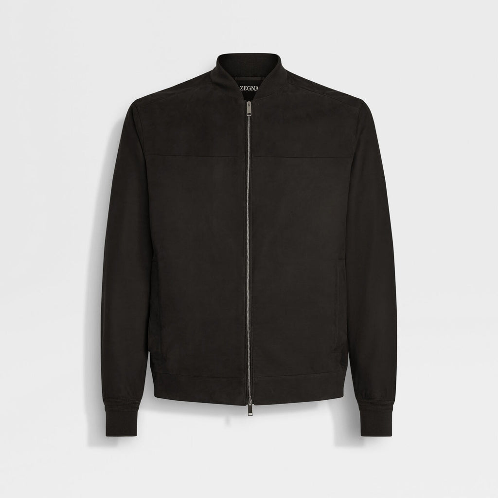 Ermenegildo Zegna Men's Secondskin Pilot Jacket Spring/Autumn Solid Color Baseball Collar Long Sleeve Zipper Leather Jacket Ngvp #2289