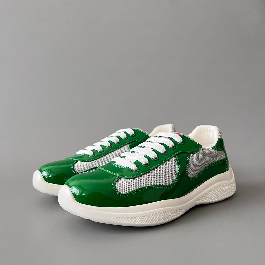 PRADA Black silver Patent Leather And Technical Fabric Prada America s Cup Sneakers #334570