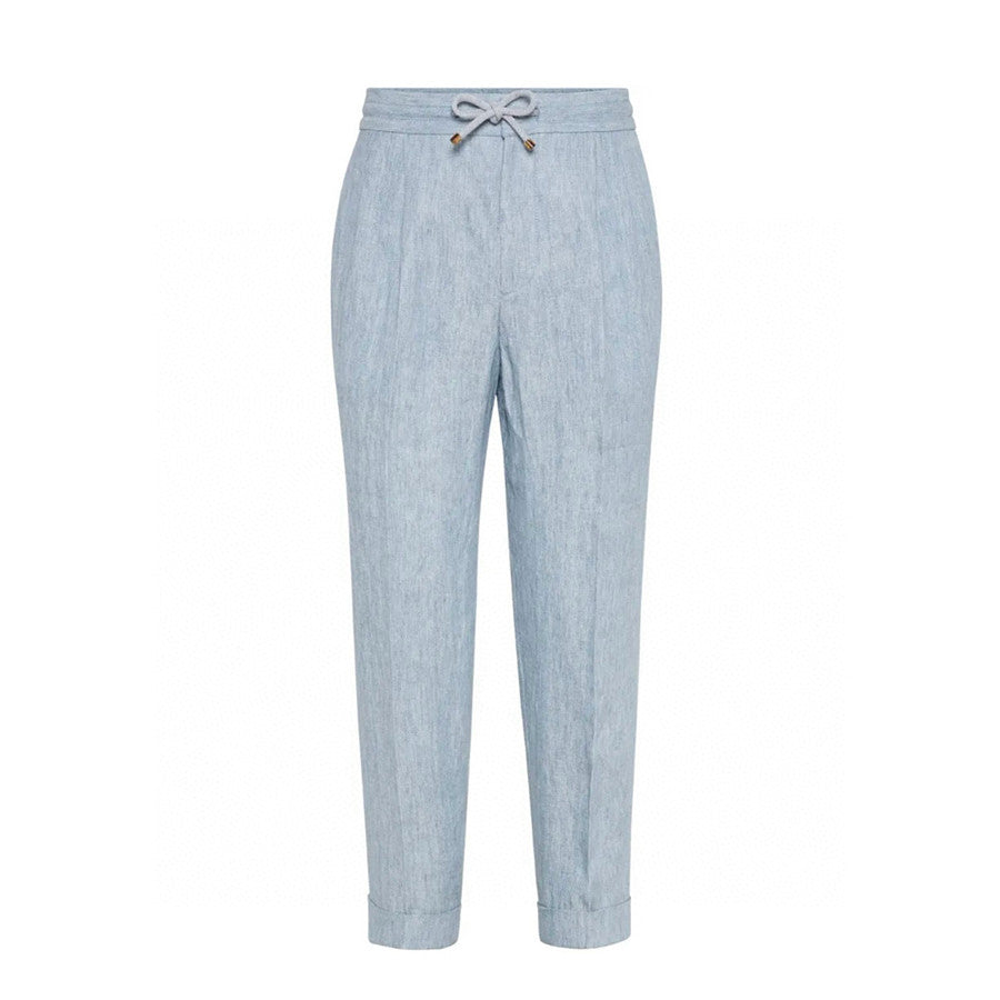 Brunello Cucinelli Men's Four-Season Drawstring Tie-Waist Plain-Colored Fitted Casual Linen Pants Ngvp #2296