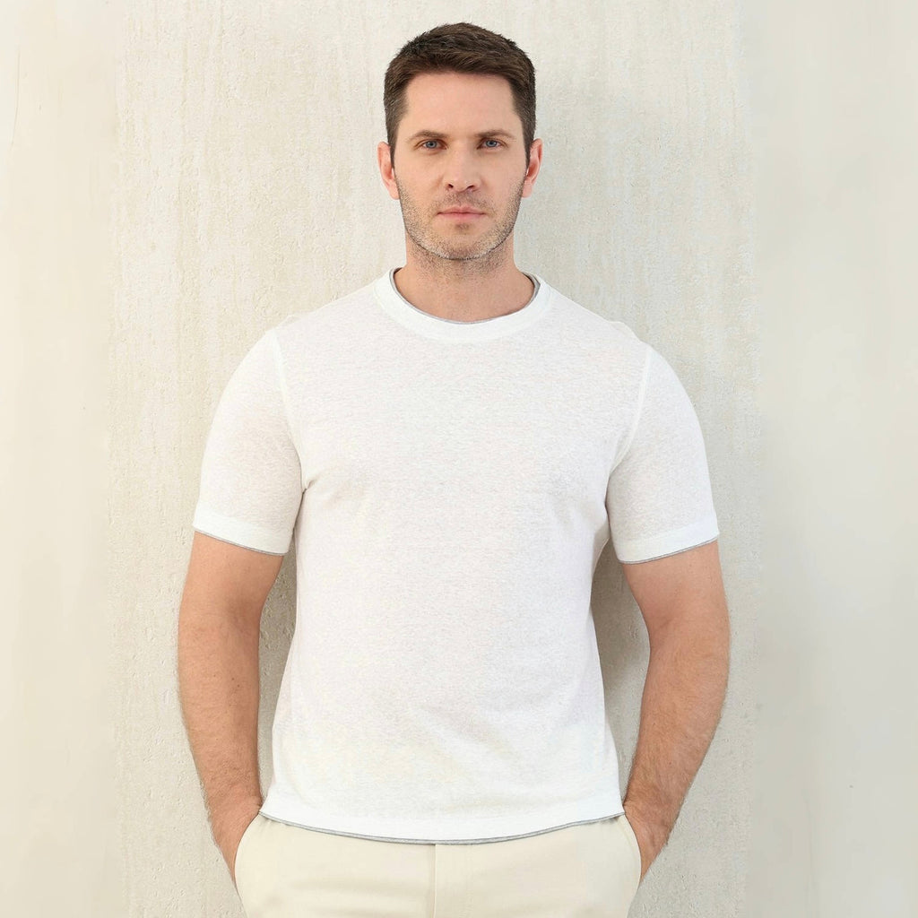 Brunello Cucinelli Men's Summer Solid Color Round Neck Cotton Short Sleeve T-Shirt #76657