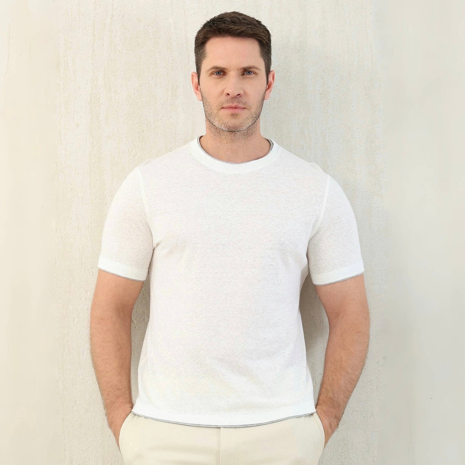 Brunello Cucinelli Men's Summer Solid Color Round Neck Cotton Short Sleeve T-Shirt #76657