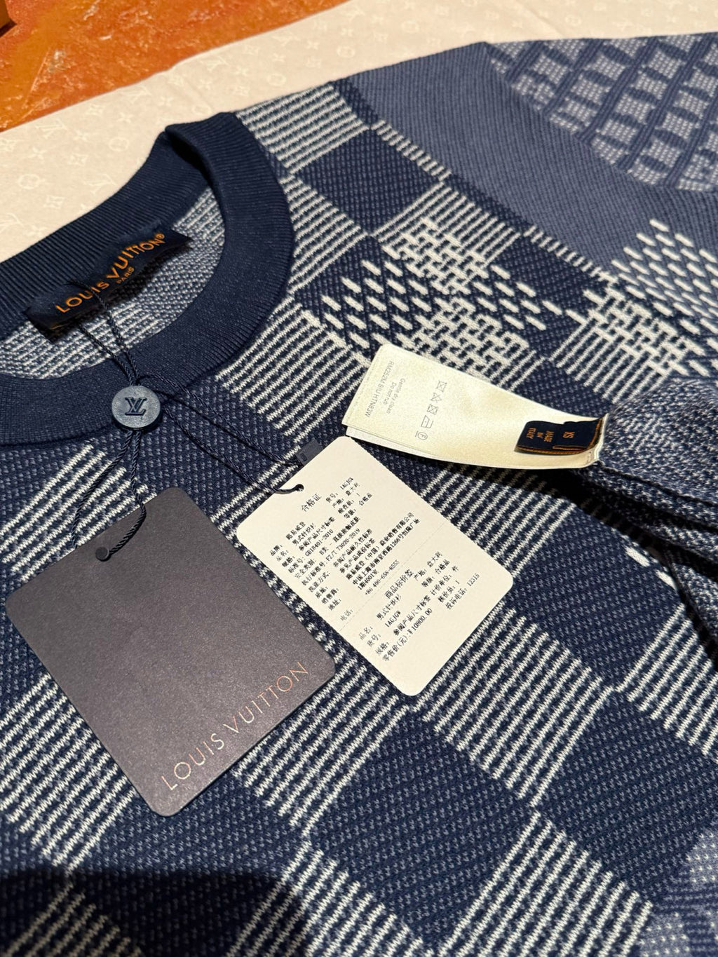 Louis Vuitton x Men's Letter Print Plaid Knit Summer Crew Neck Short Sleeve Solid Color T-Shirt #81354