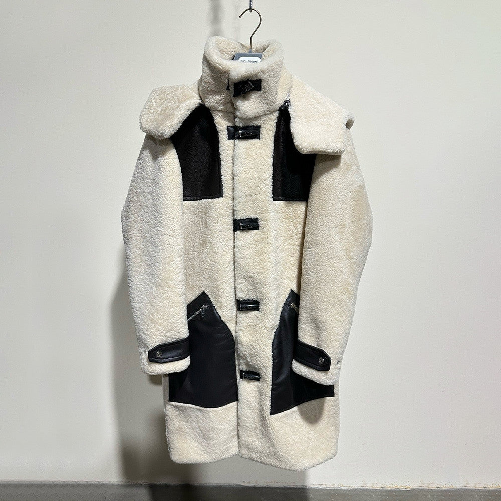 Hermes Men's Fall And Winter Long Multi-Pocket Shearling Fur Zipper Loose Casual Jacket Removable Hooded Coat Ngvp #7411
