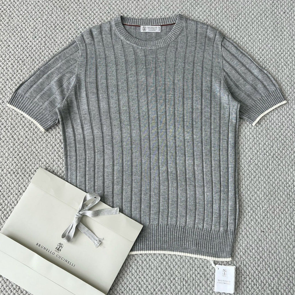 Brunello Cucinelli Spring And Summer Men's Flat Ribbed Linen And Cotton Knitted T-Shirt Fashion Trend Casual Comfortable Round Neck T-Shirt Ngvp #1348
