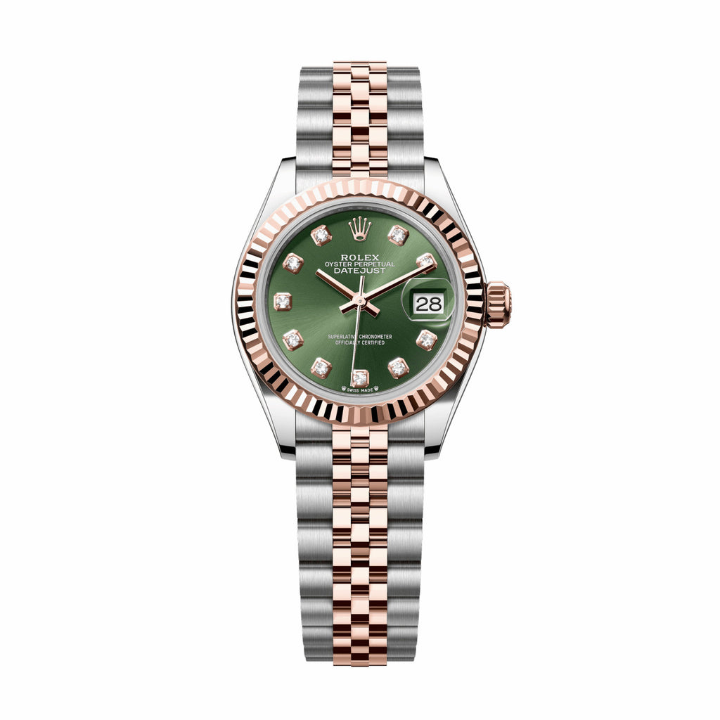 Rolex Women's Log-type Series Automatic Mechanical Movement Water-resistant Diamond-encrusted Green Dial Stainless Steel Bracelet 28mm Watch #77754
