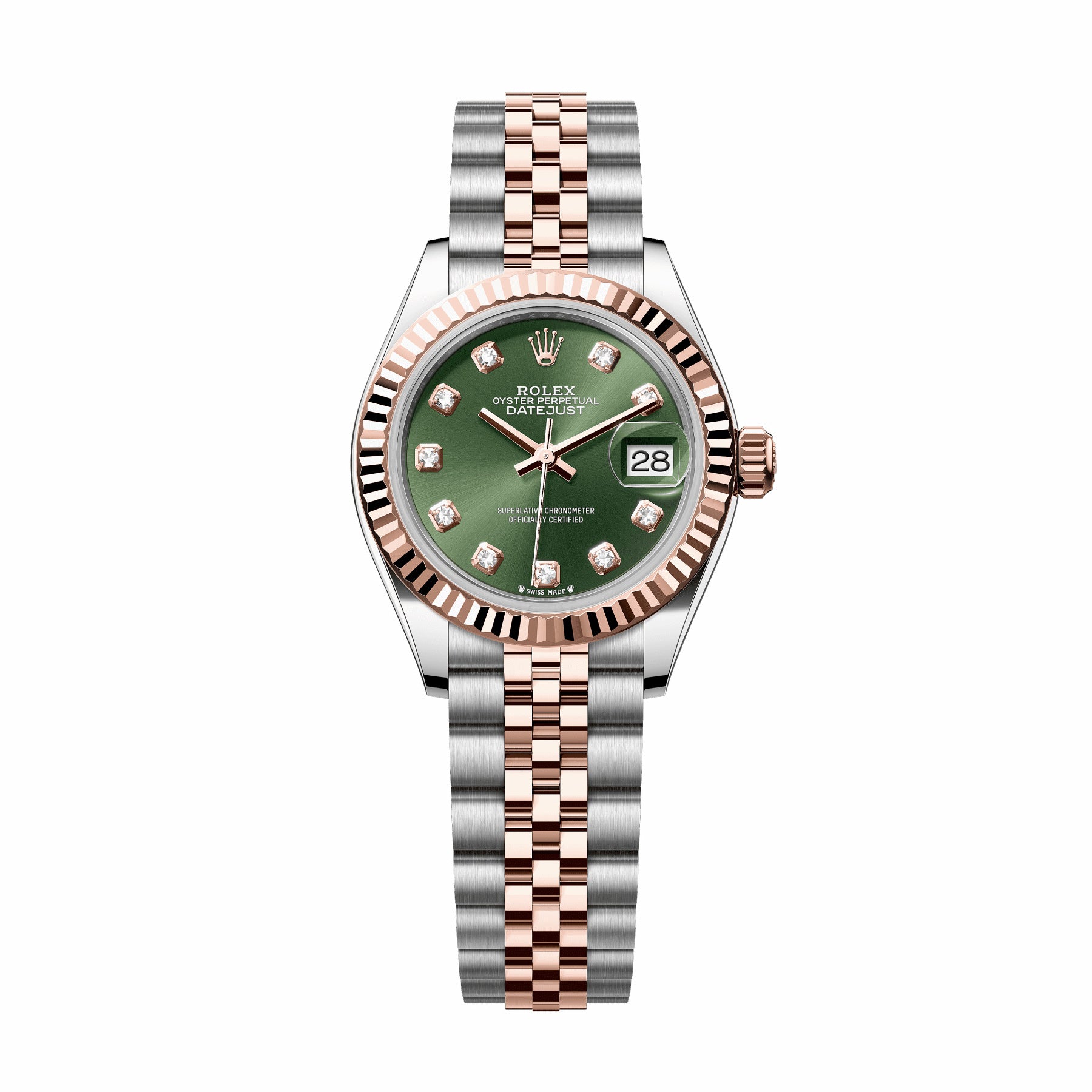 Rolex Women's Log-type Series Automatic Mechanical Movement Water-resistant Diamond-encrusted Green Dial Stainless Steel Bracelet 28mm Watch #77754