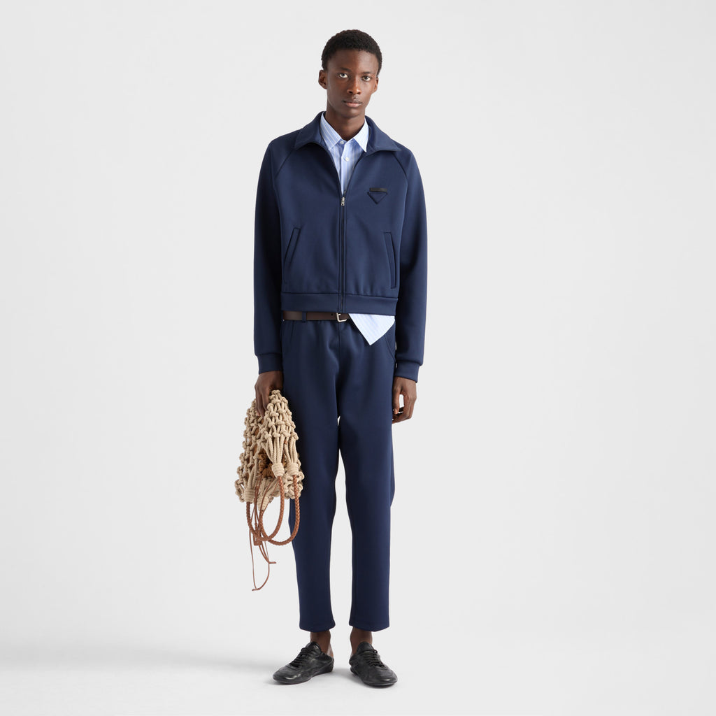 Prada Men's Spring/Fall Fashion Casual Solid Color Stand Up Collar Zipper Fabric Jacket  Solid-Color Elastic Waist Casual Suit Pants Suit Set #78677