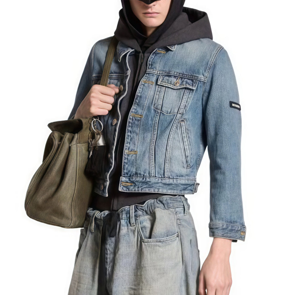Balenciaga Men's Women's Spring and Autumn Solid Color Lapel Fit Single Breasted Long Sleeve Hooded Sweatshirt Spliced Denim Jacket Coat Ngvp #8749