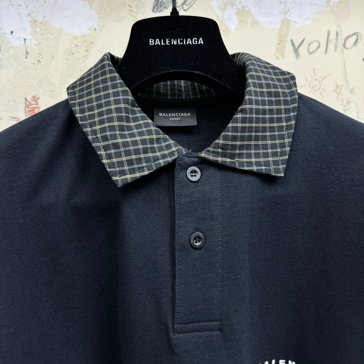 Balenciaga Men's Spring/Summer Solid Color Plaid Polo Neck Long Sleeve T-Shirt #75897