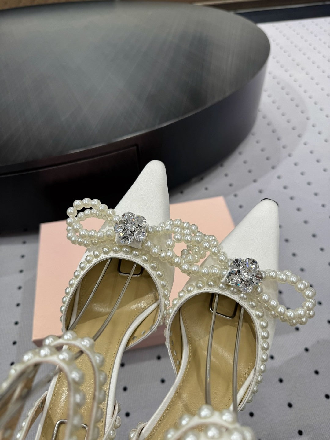 Mach & Mach Women's Spring. Summer And Autumn Pointed Toe Pearl Decorated Solid Color High Heels Fine Heeled 9cm Casual Sandals Shoes #77674