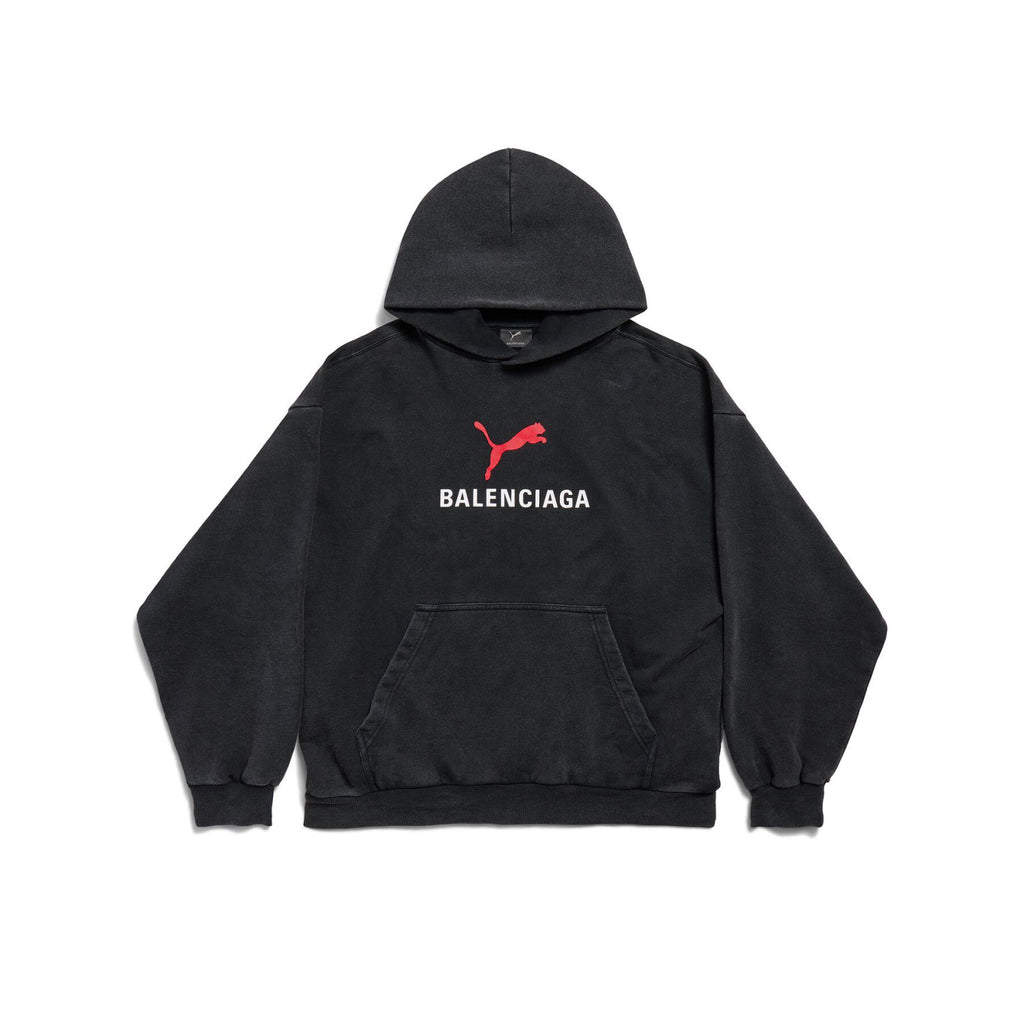 Balenciaga PUMA HOODIE Men's And Women's Spring/Fall Fashion Casual Faded Washed Hooded Pullover Long-Sleeve Sweatshirt Sweatpants Set with Elastic Waistband Faded Washed Shorts Suit Set #78813