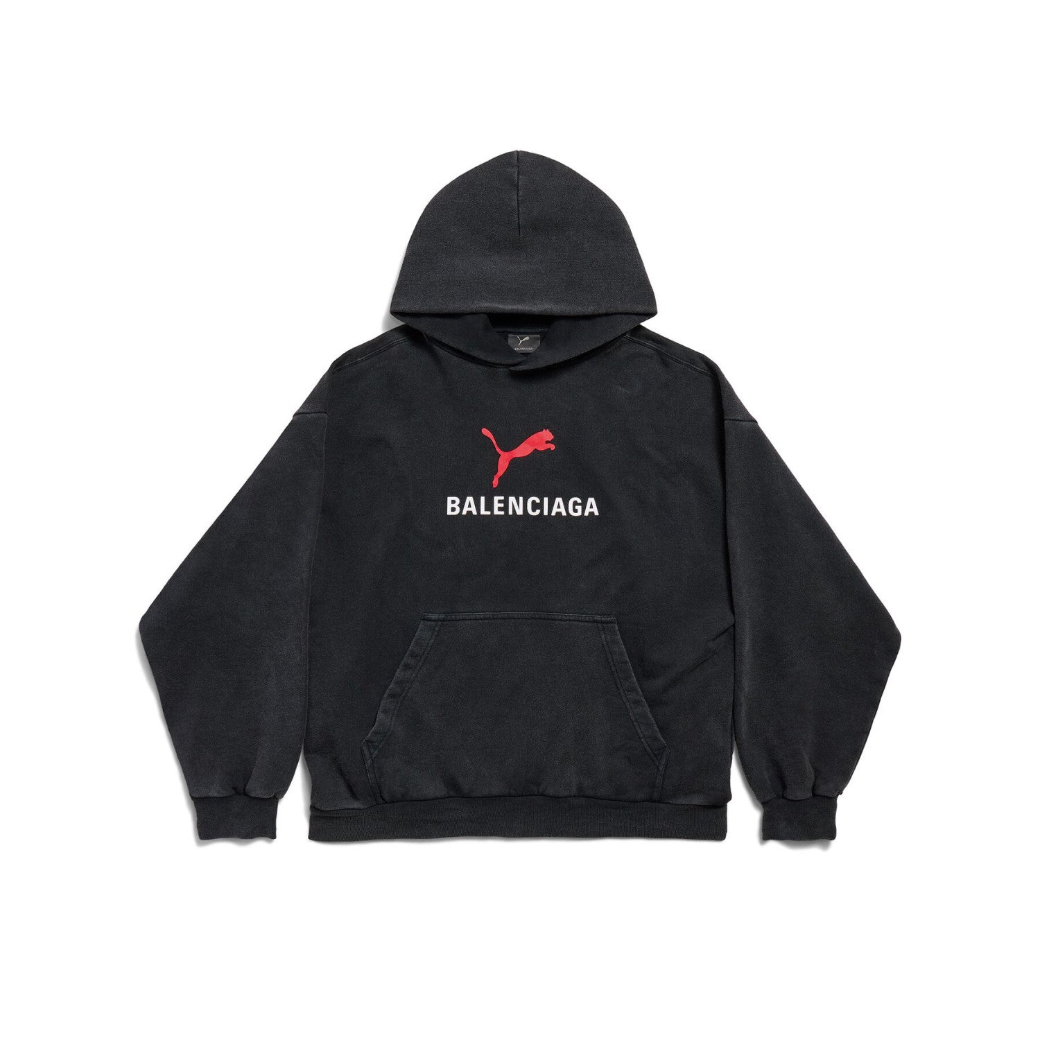 Balenciaga PUMA HOODIE Men's And Women's Spring/Fall Fashion Casual Faded Washed Hooded Pullover Long-Sleeve Sweatshirt Sweatpants Set with Elastic Waistband Faded Washed Shorts Suit Set #78813