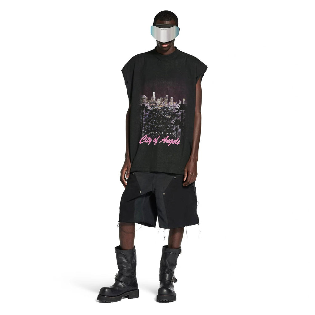 Balenciaga Men's City Printed Sleeveless T-Shirt Spring Summer Fashion Trend High Street Round Neck Straight Top Ngvp #1735