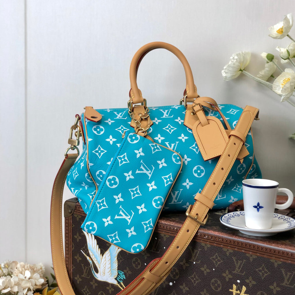 Louis Vuitton Women's Fashion Classic Lake Blue Logo Zipper Closure Leather Shoulder Bag Handbags In Small Medium And Large Sizes Crossbody Bag Bags #78664