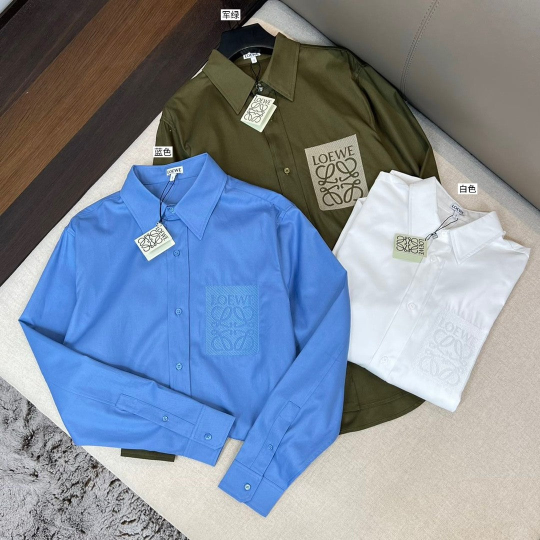 Loewe Men's Spring and Autumn Solid Color Single Breasted Lapel Long Sleeve Shirt #99552