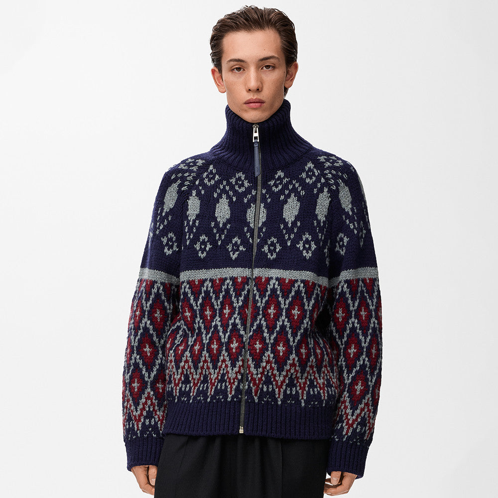 LOEWE Zip-up cardigan wool Blue #335456