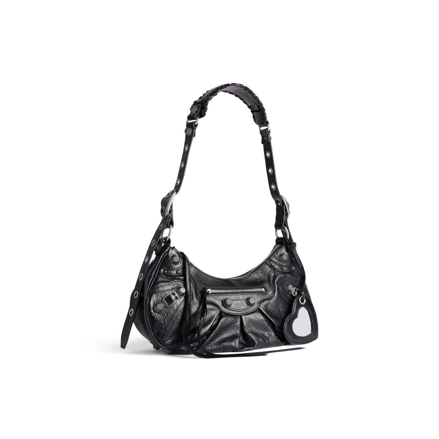 Balenciaga Le Cagole rivet silver buckle fine grain sheep leather half-moon bag crescent bag dumpling bag motorcycle bag armpit bag crossbody bag shoulder bag women's black #332101