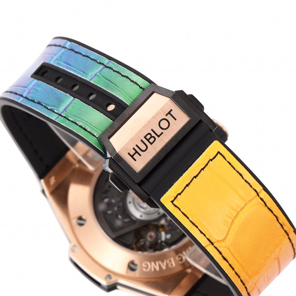 Hublot Men's Automatic Mechanical Movement Date Display Chronograph Skeleton with Colorful Diamonds Watch #76264