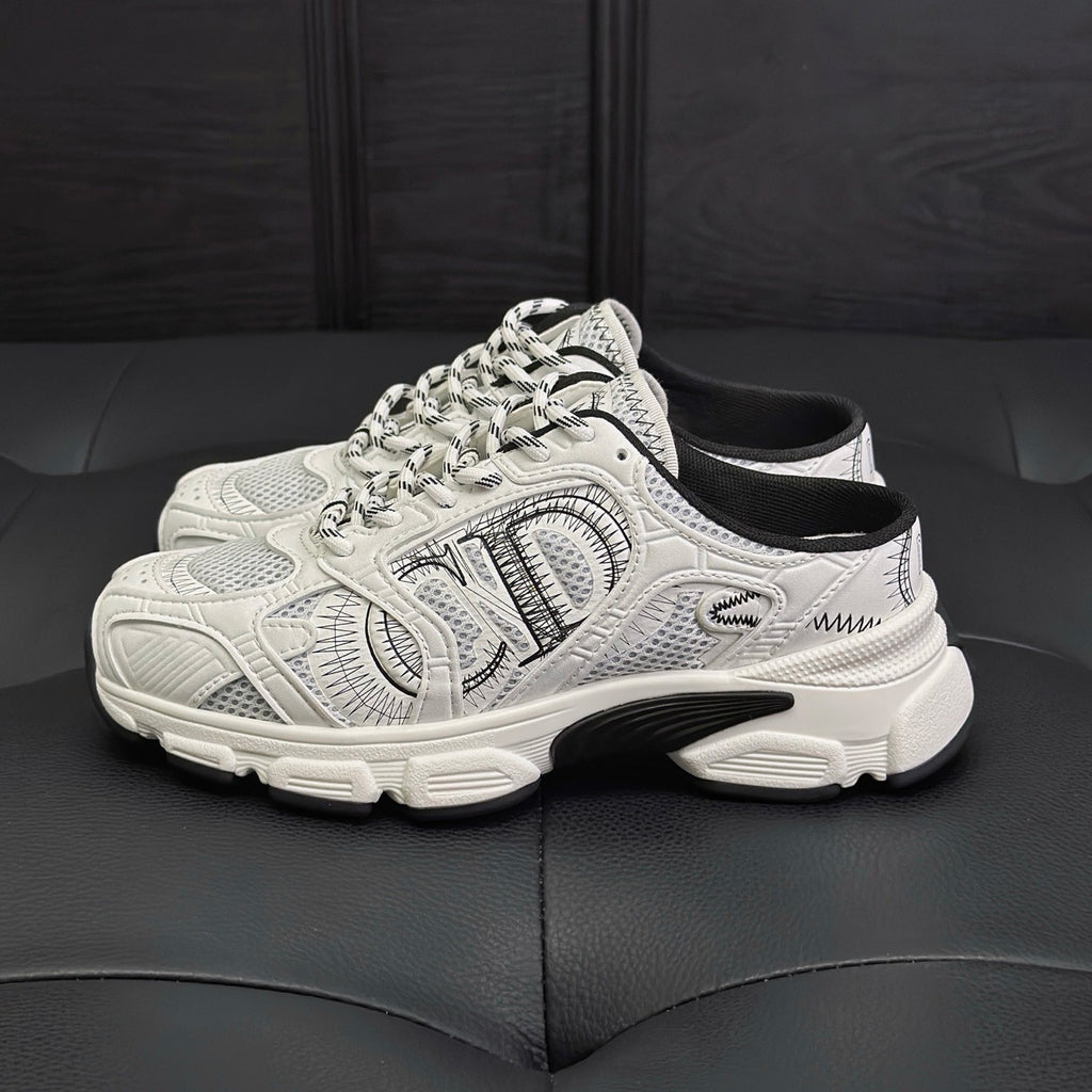 Dior Chrono Men's And Women's Spring And Autumn Color Block Round Toe Lace-up Slip-on Shoes. Made Of Mesh Fabric With Low-top Design Shoes #78134