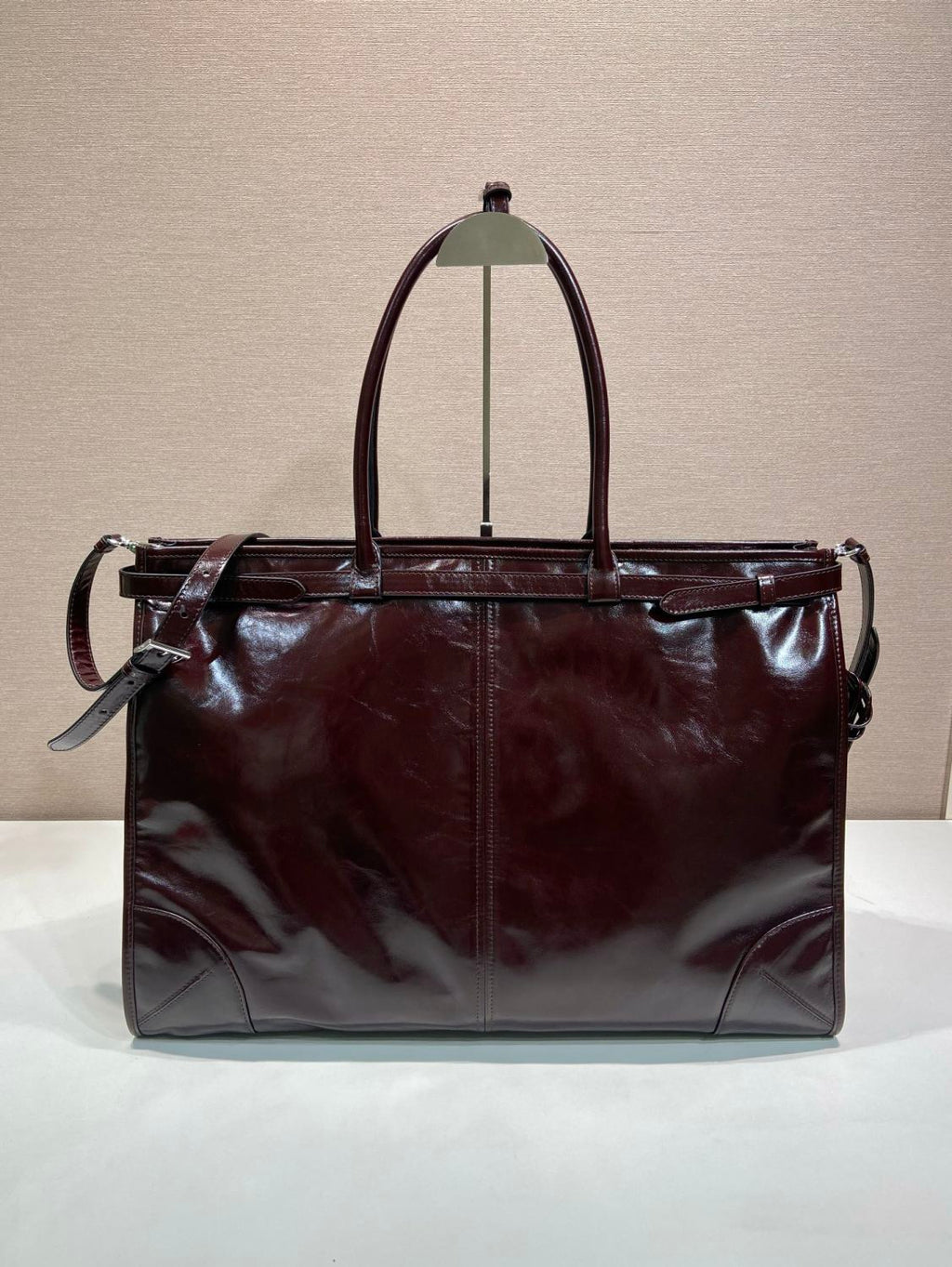 Prada Men's Bonnie Cowhide Tote Bag Suede Tote Bag Handbag Fashionable Belt Buckle Large Bags #84126A