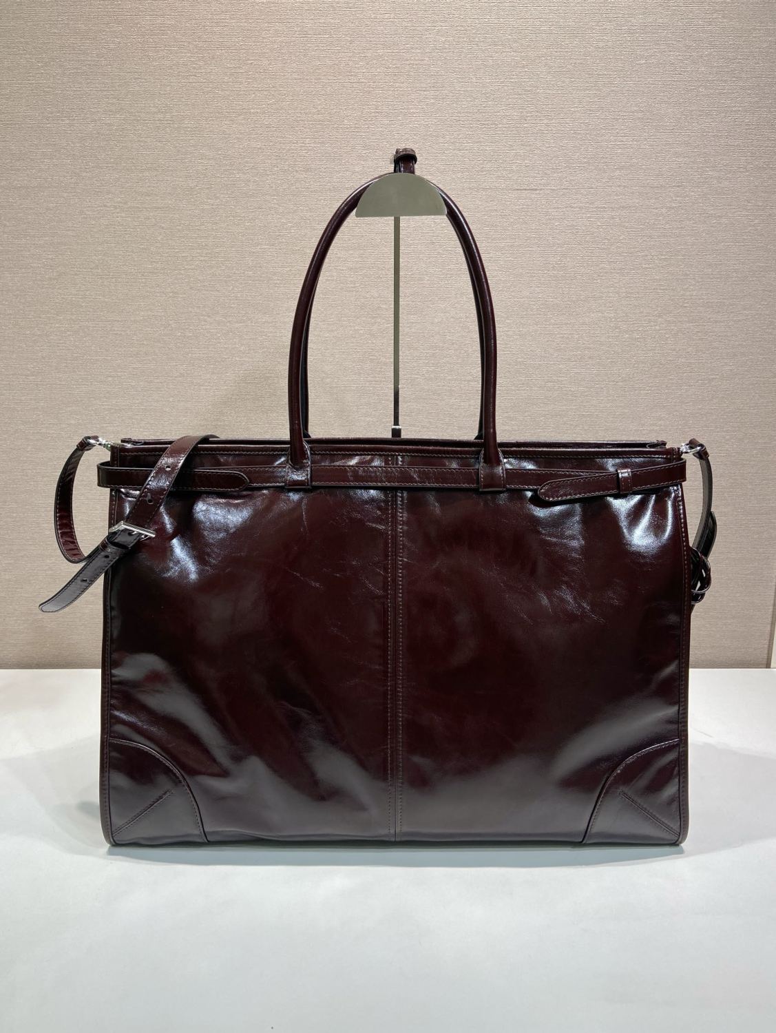 Prada Men's Bonnie Cowhide Tote Bag Suede Tote Bag Handbag Fashionable Belt Buckle Large Bags #84126A