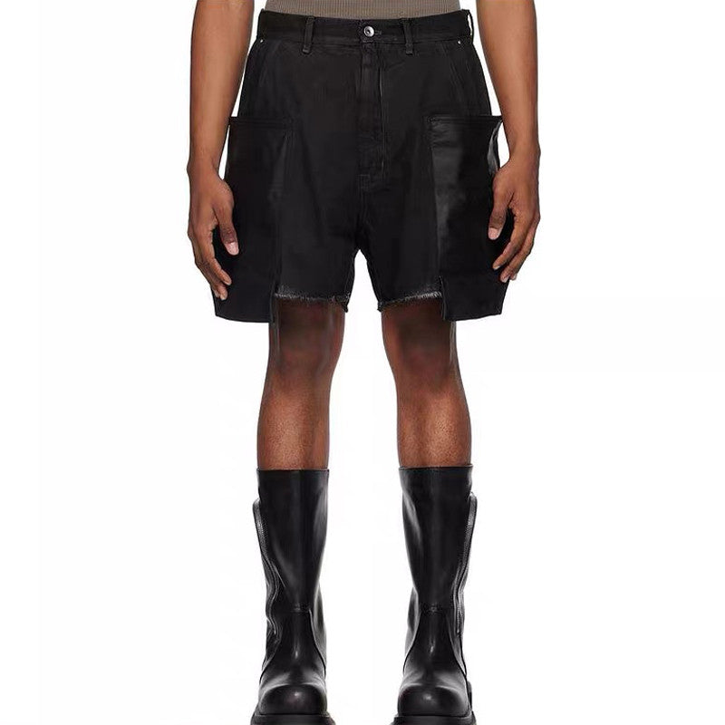 Rick Owens Men's Summer Cotton Cowhide Low Waist Zipper Loose Solid Color Casual Work Shorts Ngvp #9486