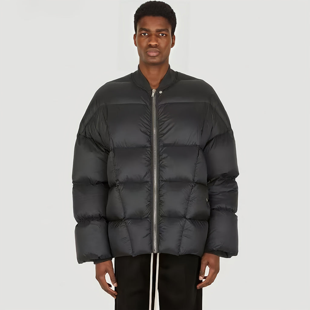 Rick Owens Men's And Women's Fall And Winter Quilted Line Design Simple Loose Thickened Down Jacket Jacket Zipper Black Seko Trend Oversized Jacket Ngvp #2611