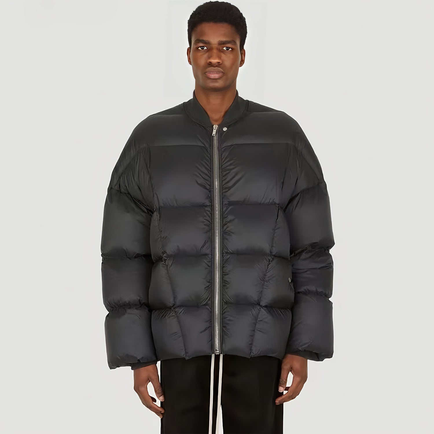 Rick Owens Men's And Women's Fall And Winter Quilted Line Design Simple Loose Thickened Down Jacket Jacket Zipper Black Seko Trend Oversized Jacket Ngvp #2611