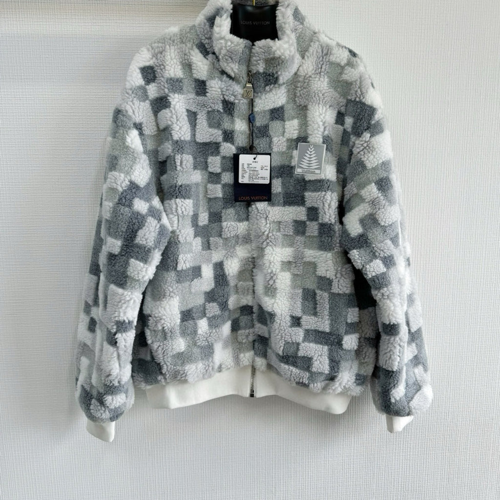 Louis Vuitton Men's Autumn and Winter Square Color Blocking Long Sleeve Fleece Feeling Zipper Jacket #74113