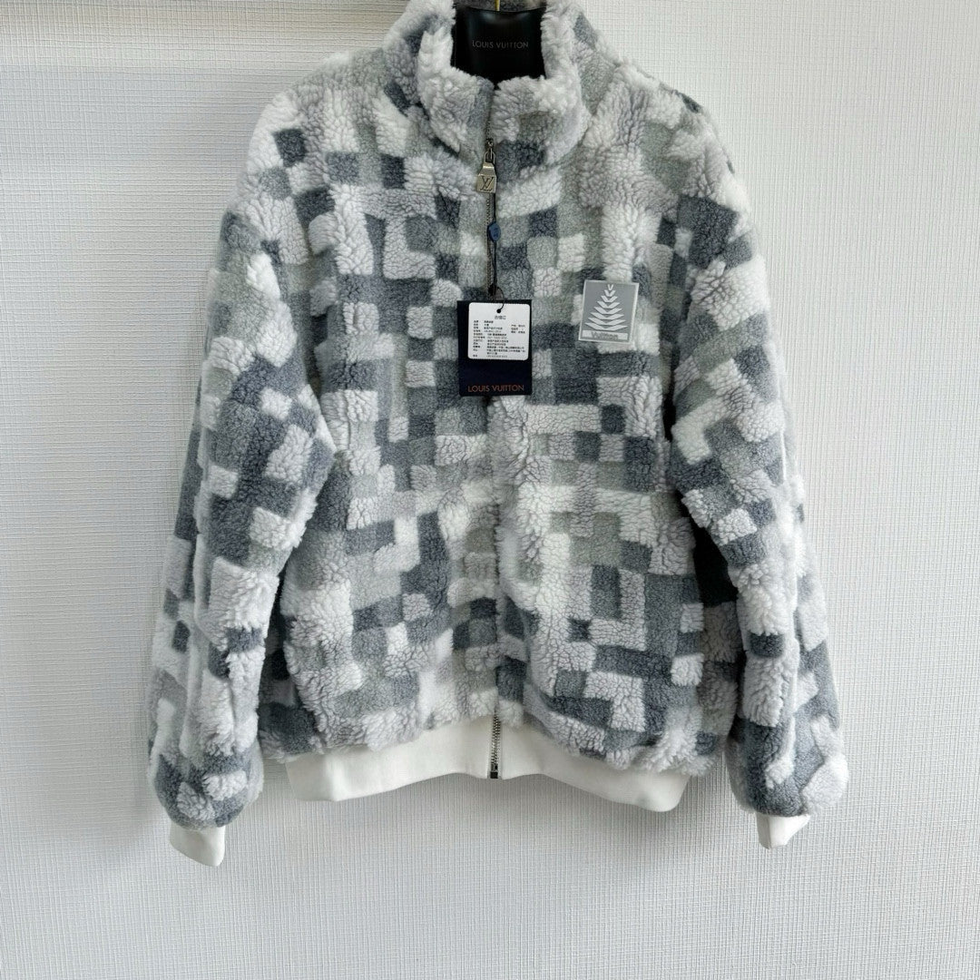 Louis Vuitton Men's Autumn and Winter Square Color Blocking Long Sleeve Fleece Feeling Zipper Jacket #74113