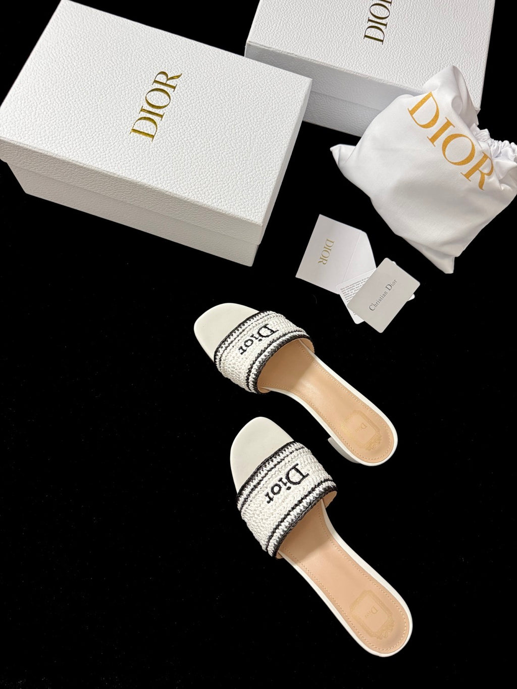 DIOR Dioriviera Dior Woven Heeled Slide Trench Crocheted Raffia-Effect Technical Fabric #387799