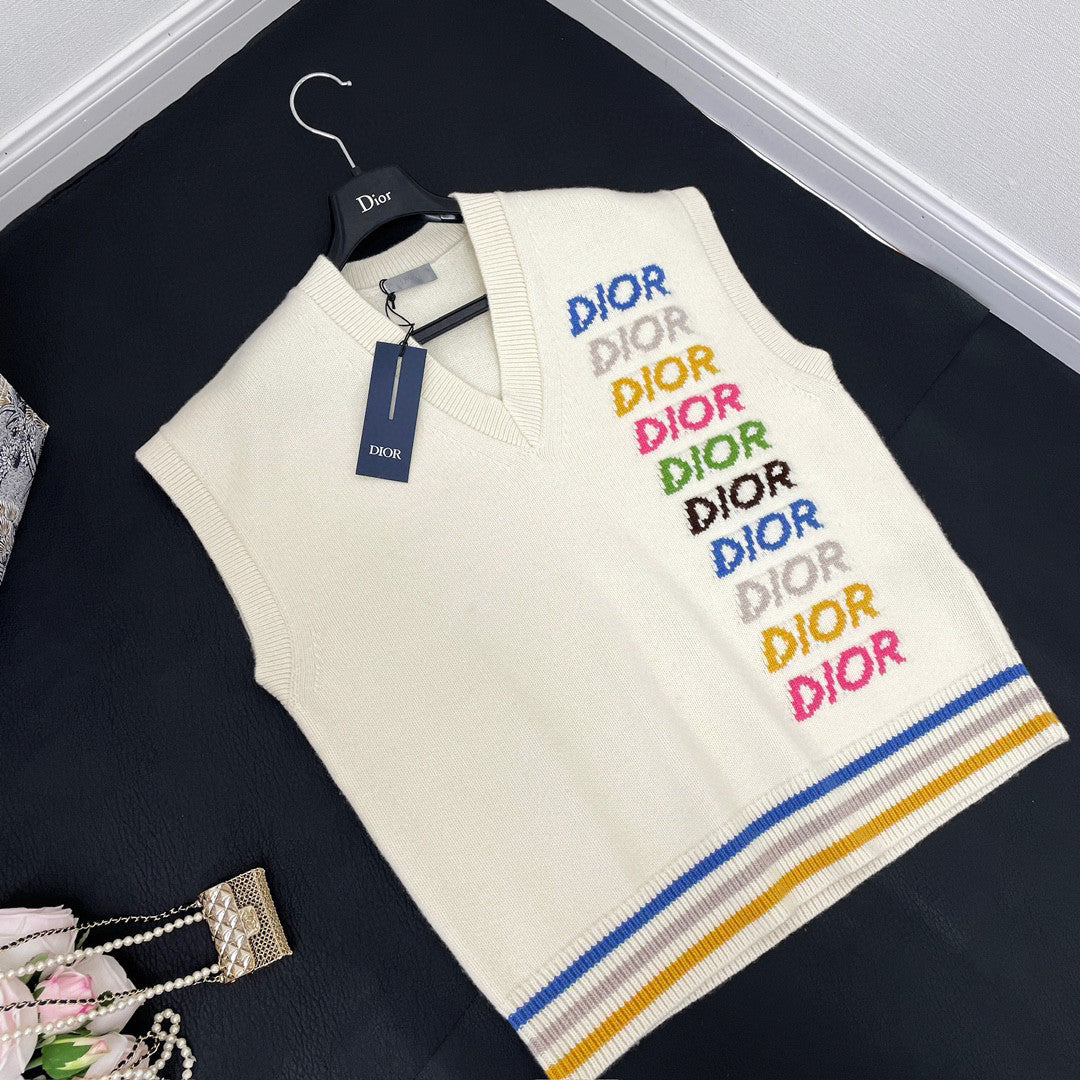 Dior Men's Fall White Knit Sleeveless Sweater Tank Top Vest #97211