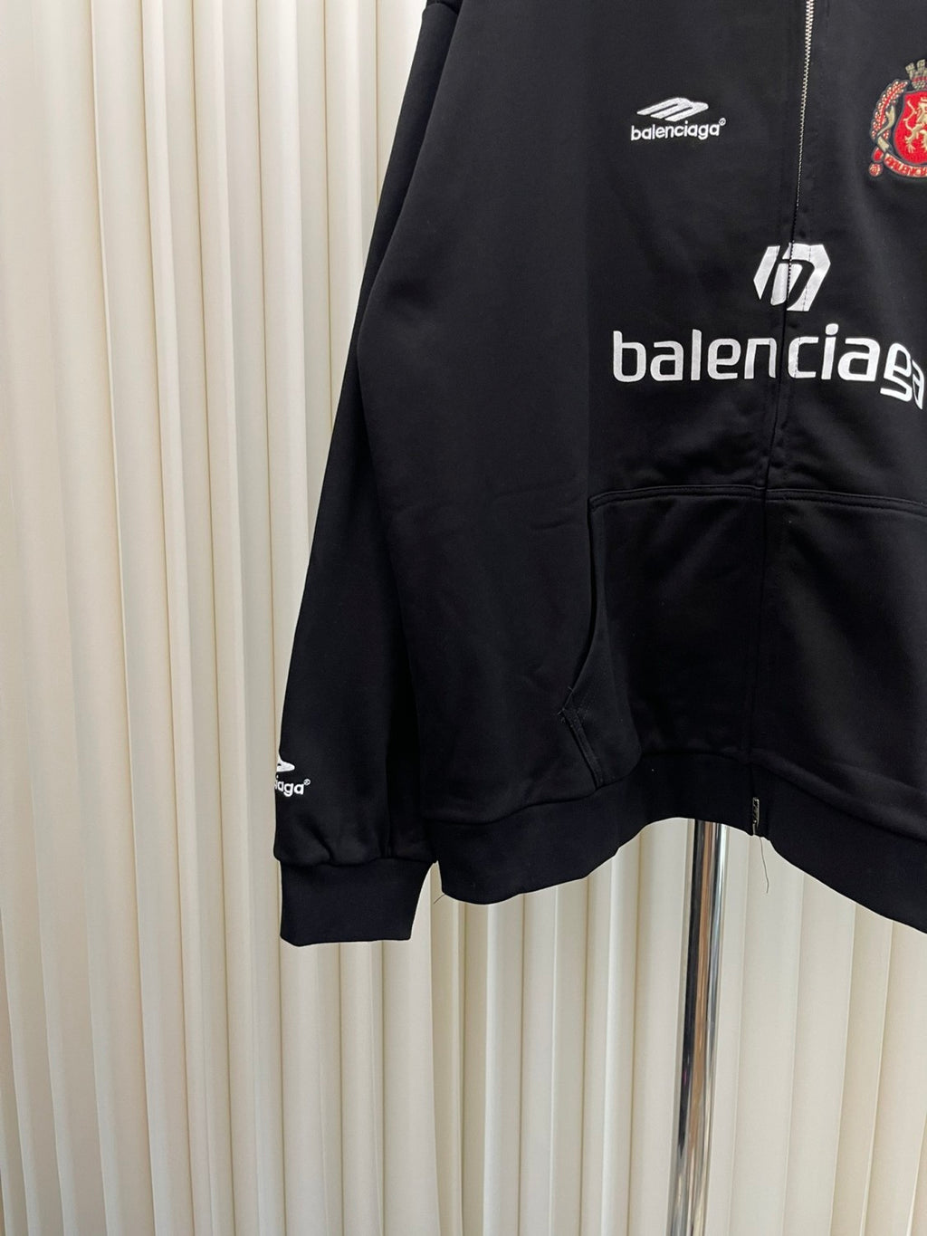 Balenciaga Shanghai Soccer Hoodie Men's Spring Autumn Black and White Medium Fit Zip Up Hooded Zip Up Long Sleeve Jacket #76768
